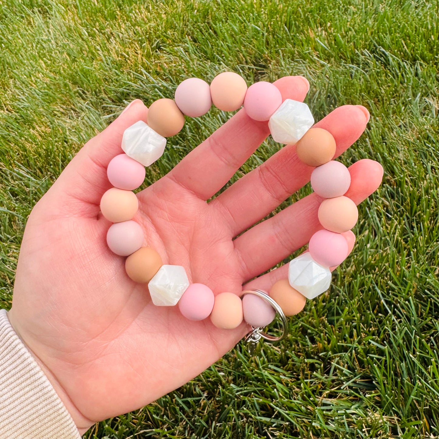 Pink & Neutrals Sandstone Beaded Wristlet