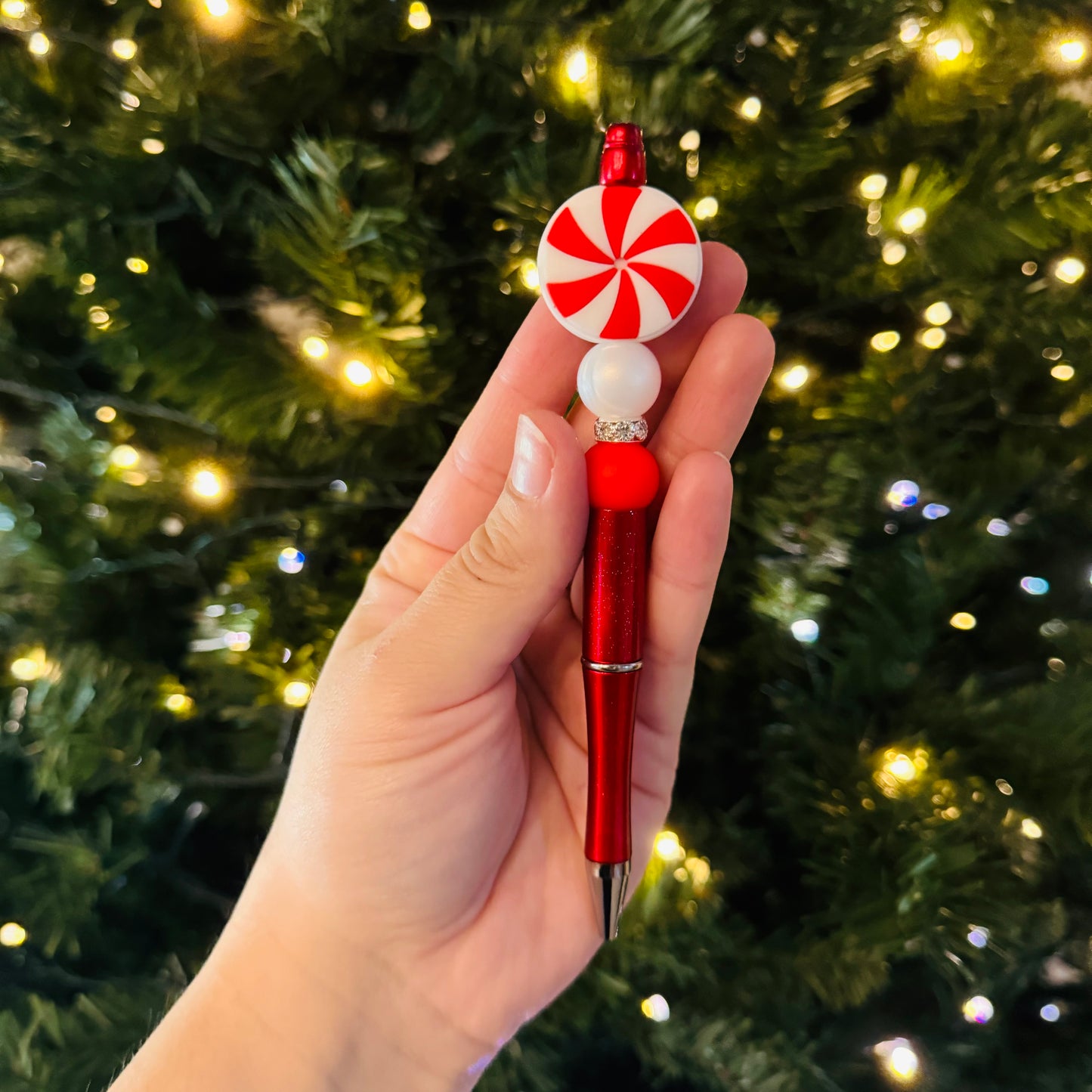 Peppermint Swirls Beaded Pen