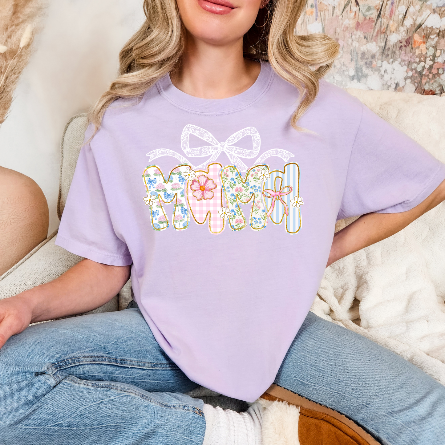 Floral & Gingham MAMA t-shirt