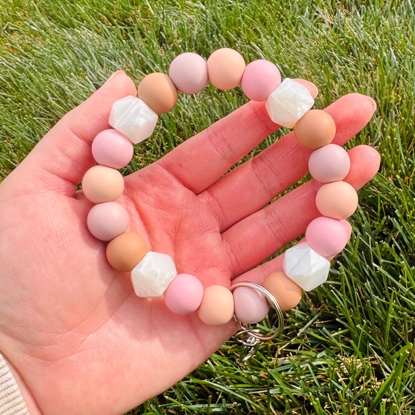 Pink & Neutrals Sandstone Beaded Wristlet