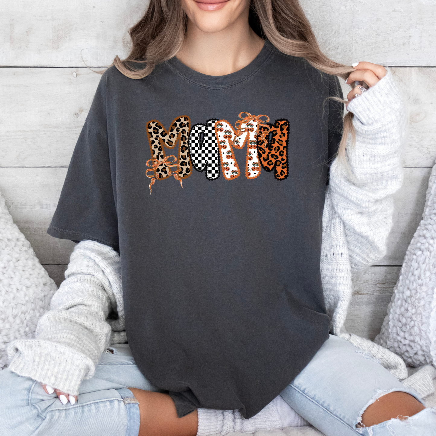Cherry Checkered Cheetah Printed MAMA Tee