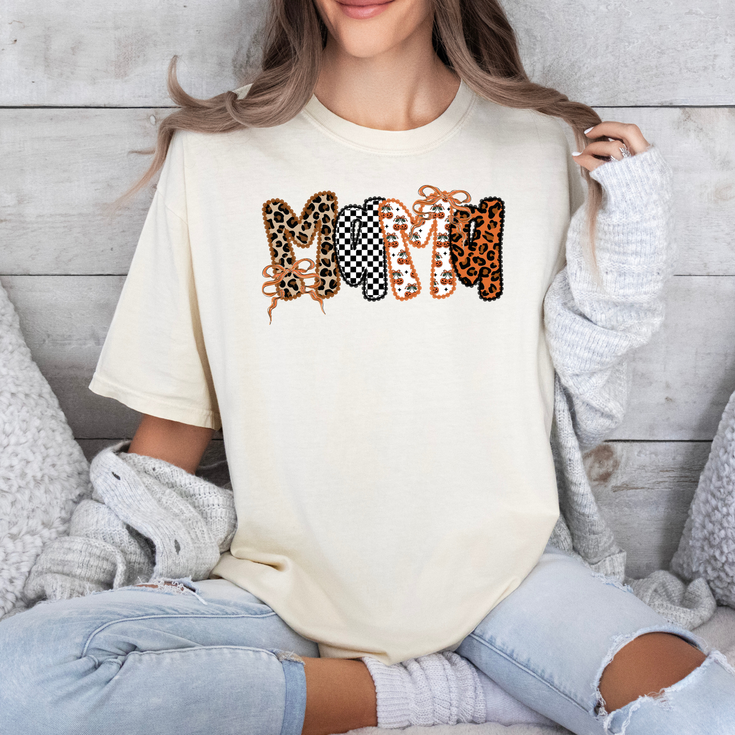 Cherry Checkered Cheetah Printed MAMA Tee