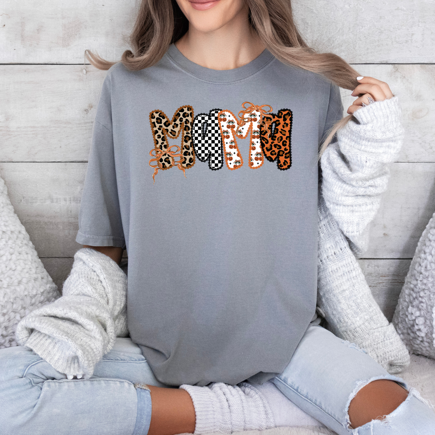 Cherry Checkered Cheetah Printed MAMA Tee