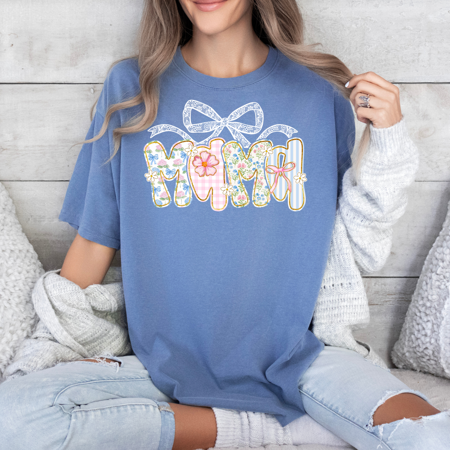 Floral & Gingham MAMA t-shirt