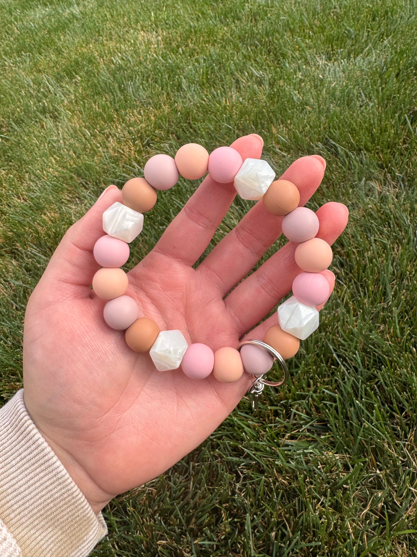 Pink & Neutrals Sandstone Beaded Wristlet