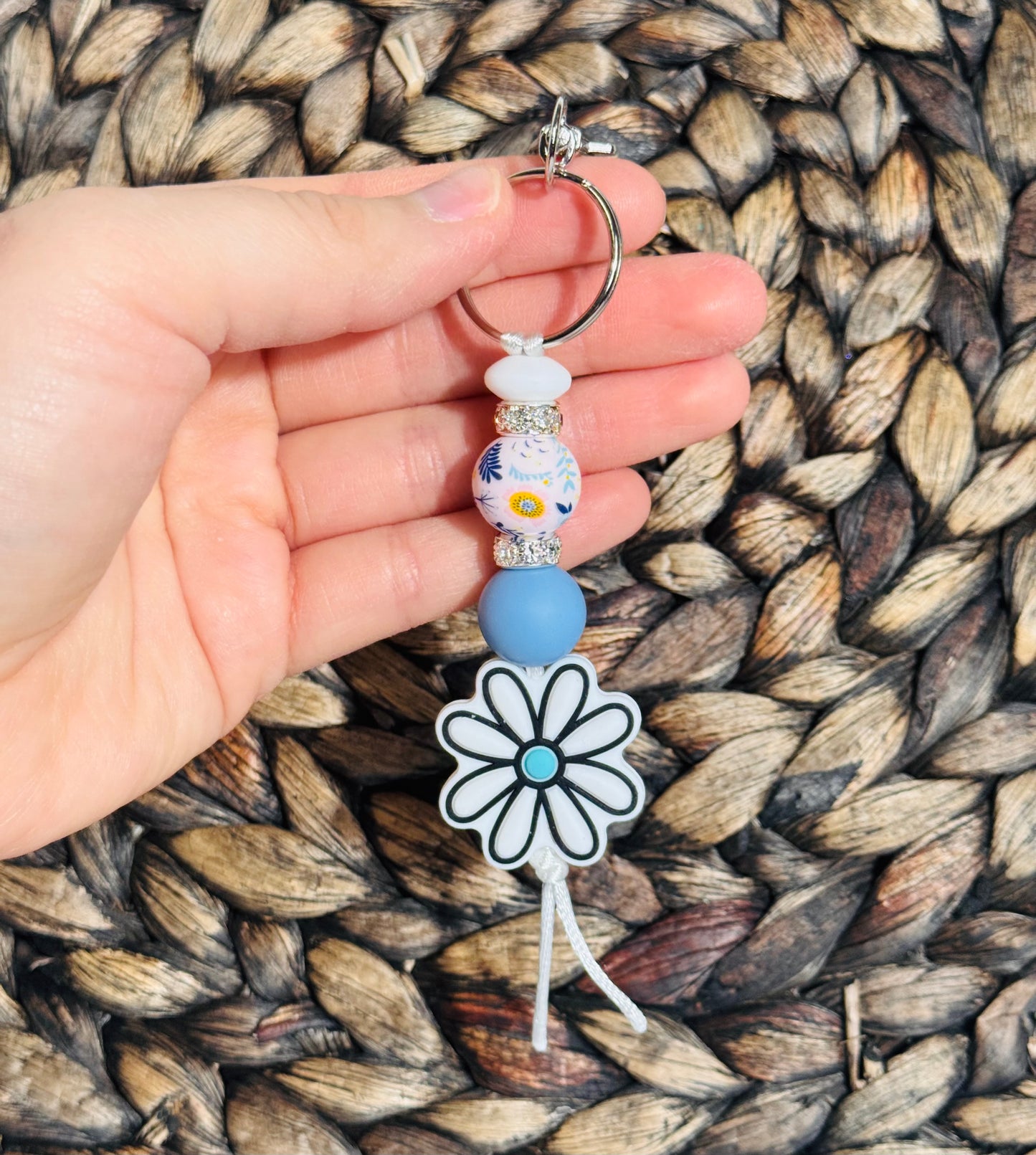 Blue Wildflowers Beaded Keychain