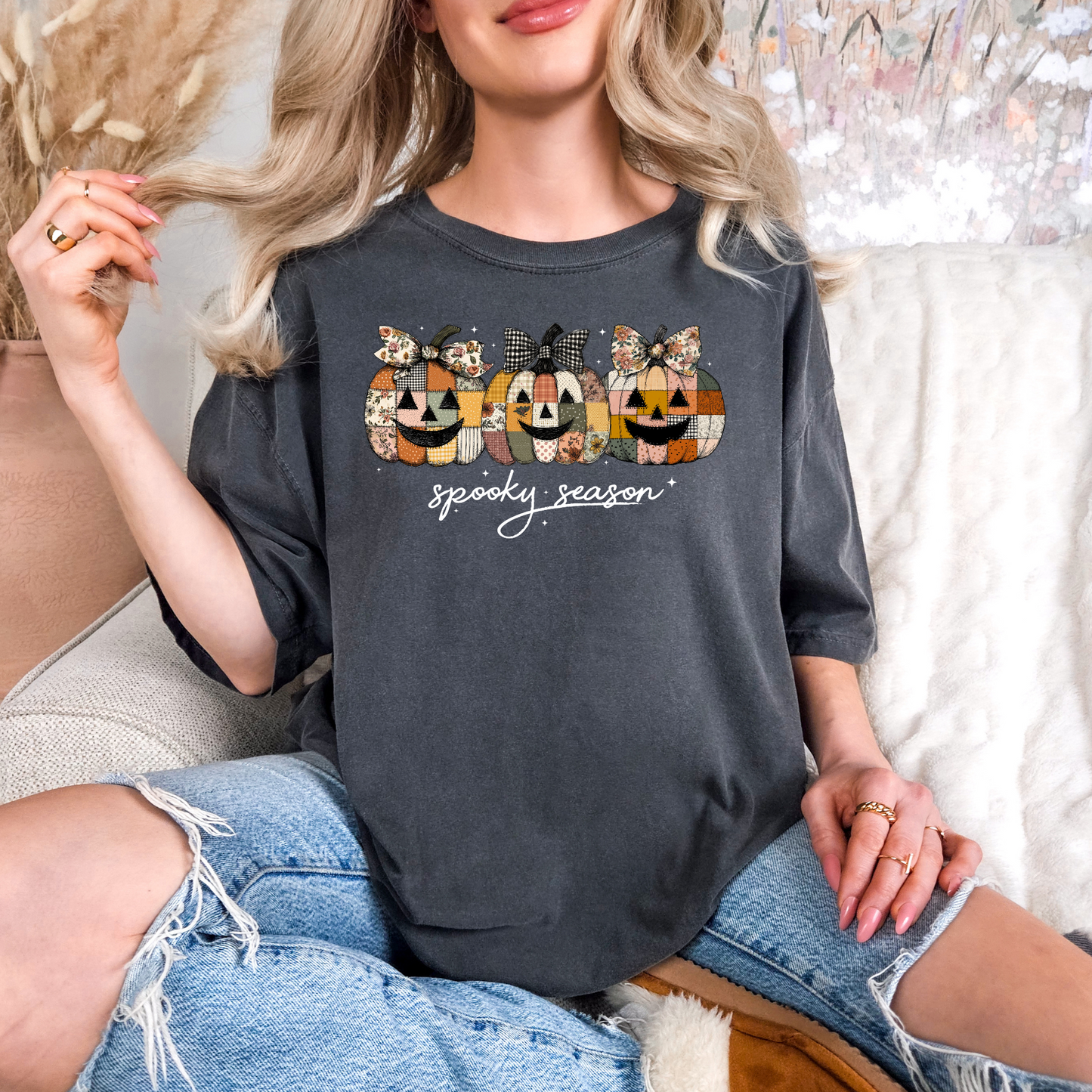 Patched Pumpkin Spooky Season T-shirt
