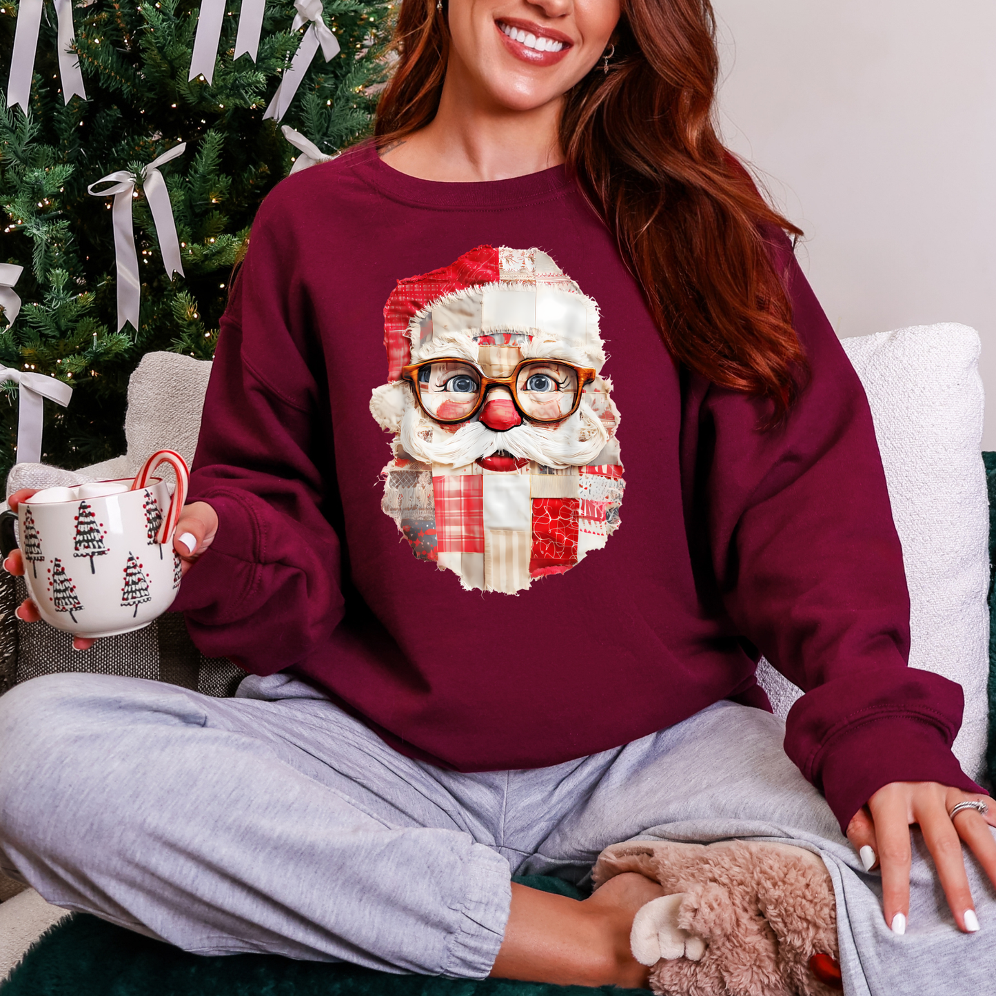 Cutie Patchwork Santa Face Sweatshirt