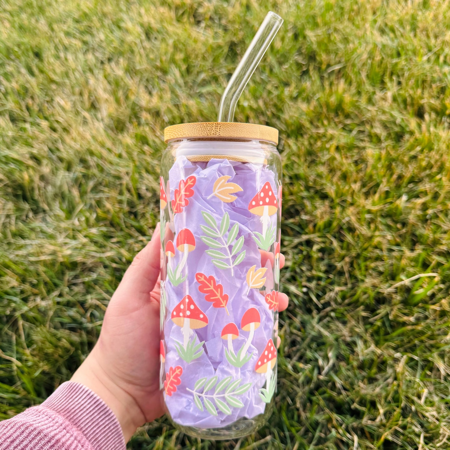 Mushroom Fields 20oz Glass Tumbler