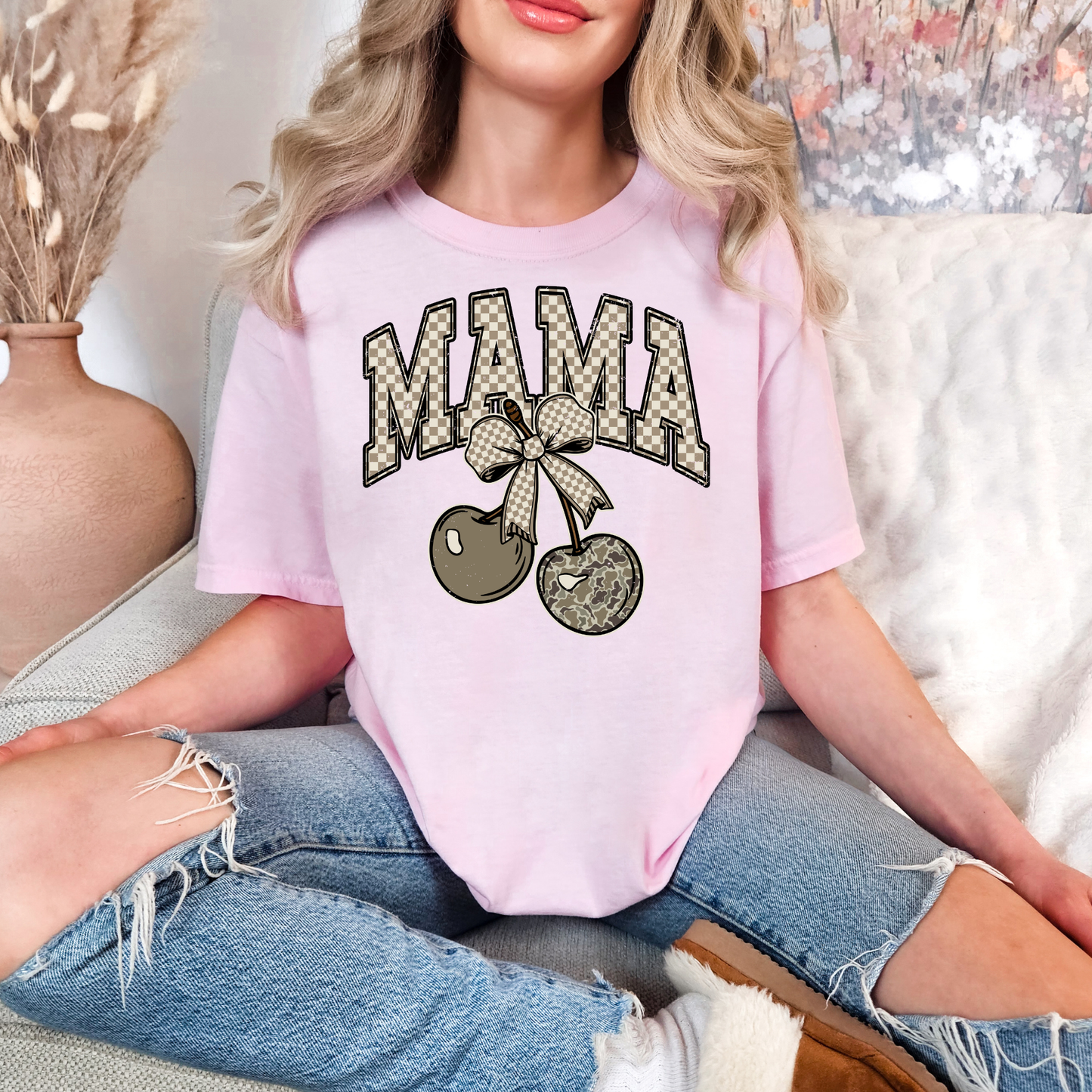 Neutral & Camo Checkered MAMA Cherry Hearts