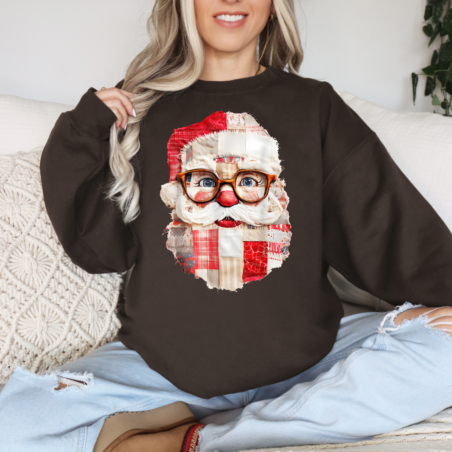 Cutie Patchwork Santa Face Sweatshirt