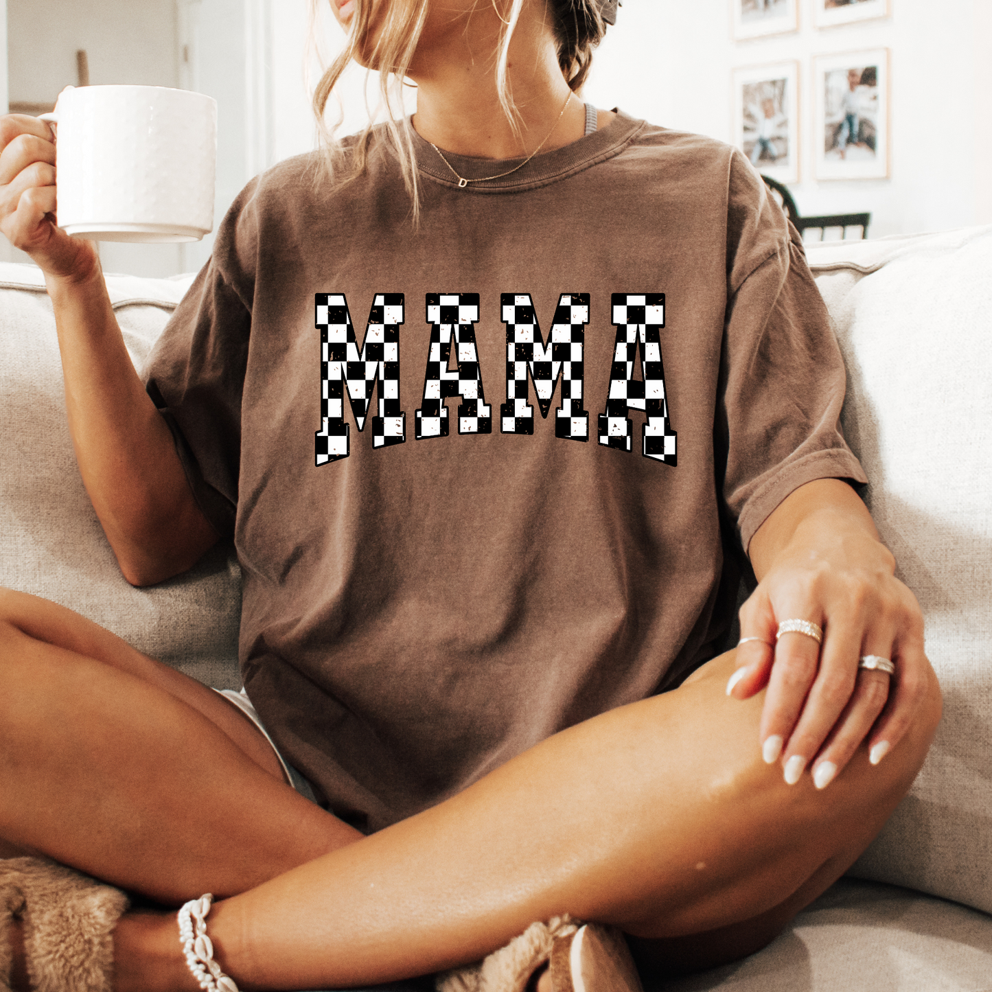 Distressed Checkered MAMA T-shirt