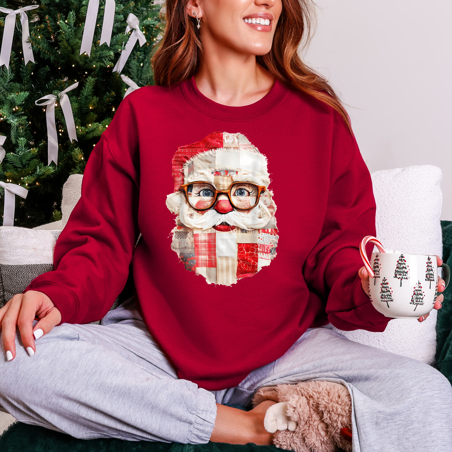 Cutie Patchwork Santa Face Sweatshirt