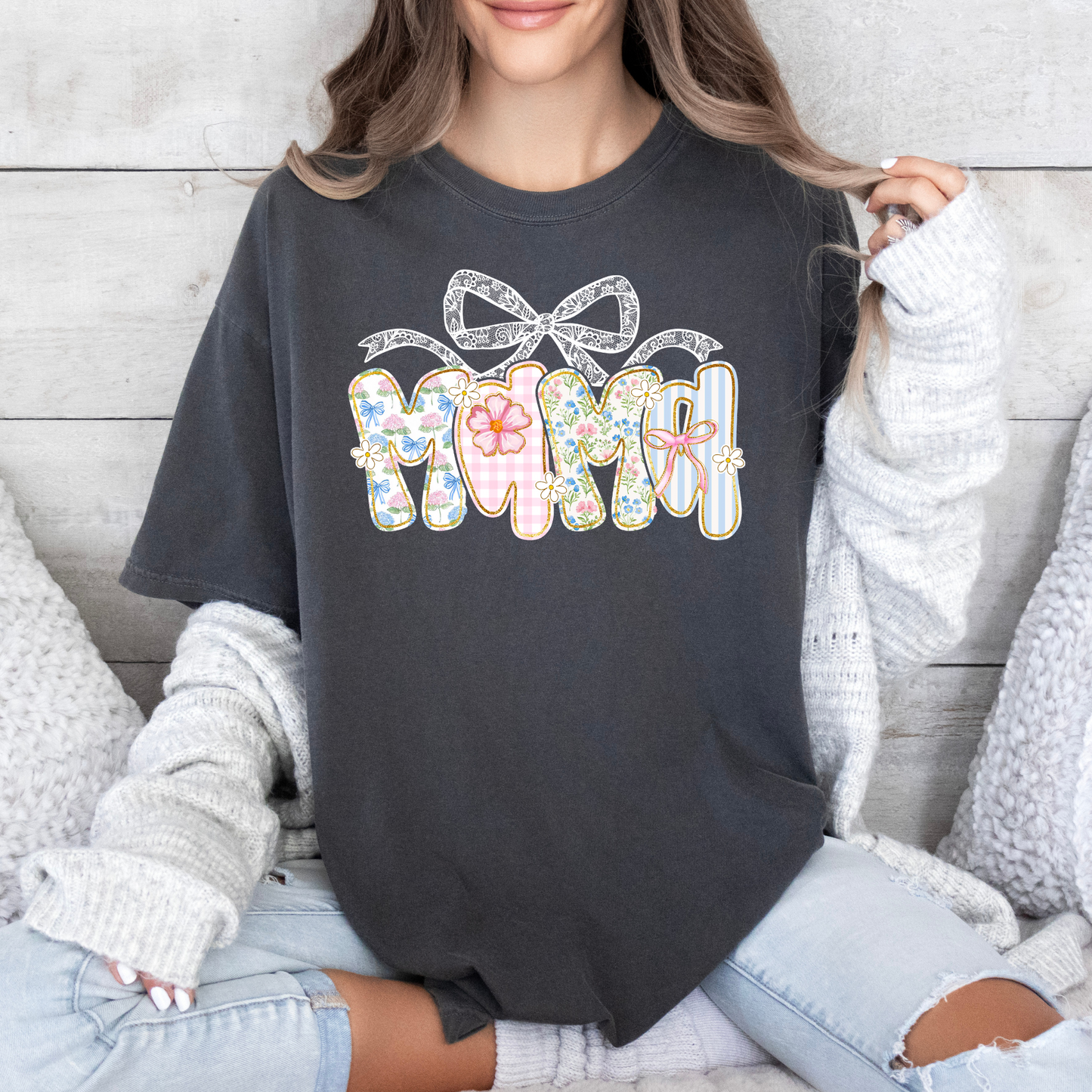 Floral & Gingham MAMA t-shirt