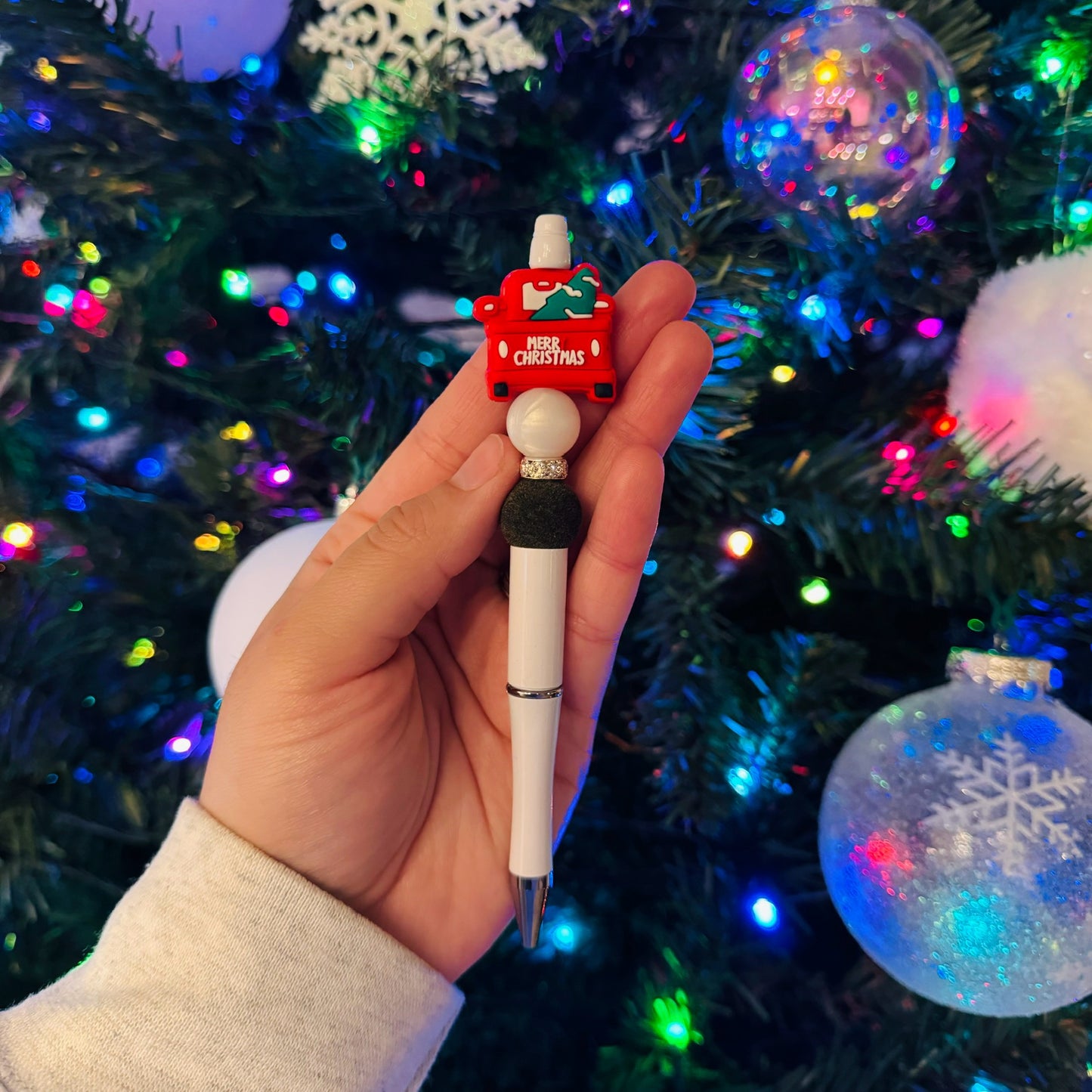 Merry Christams Tree Truck Beaded Pen