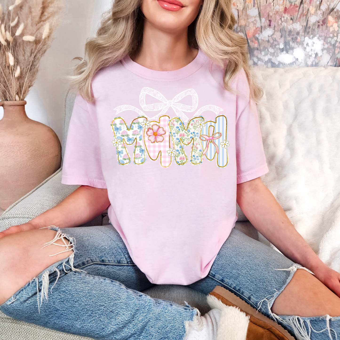 Floral & Gingham MAMA t-shirt
