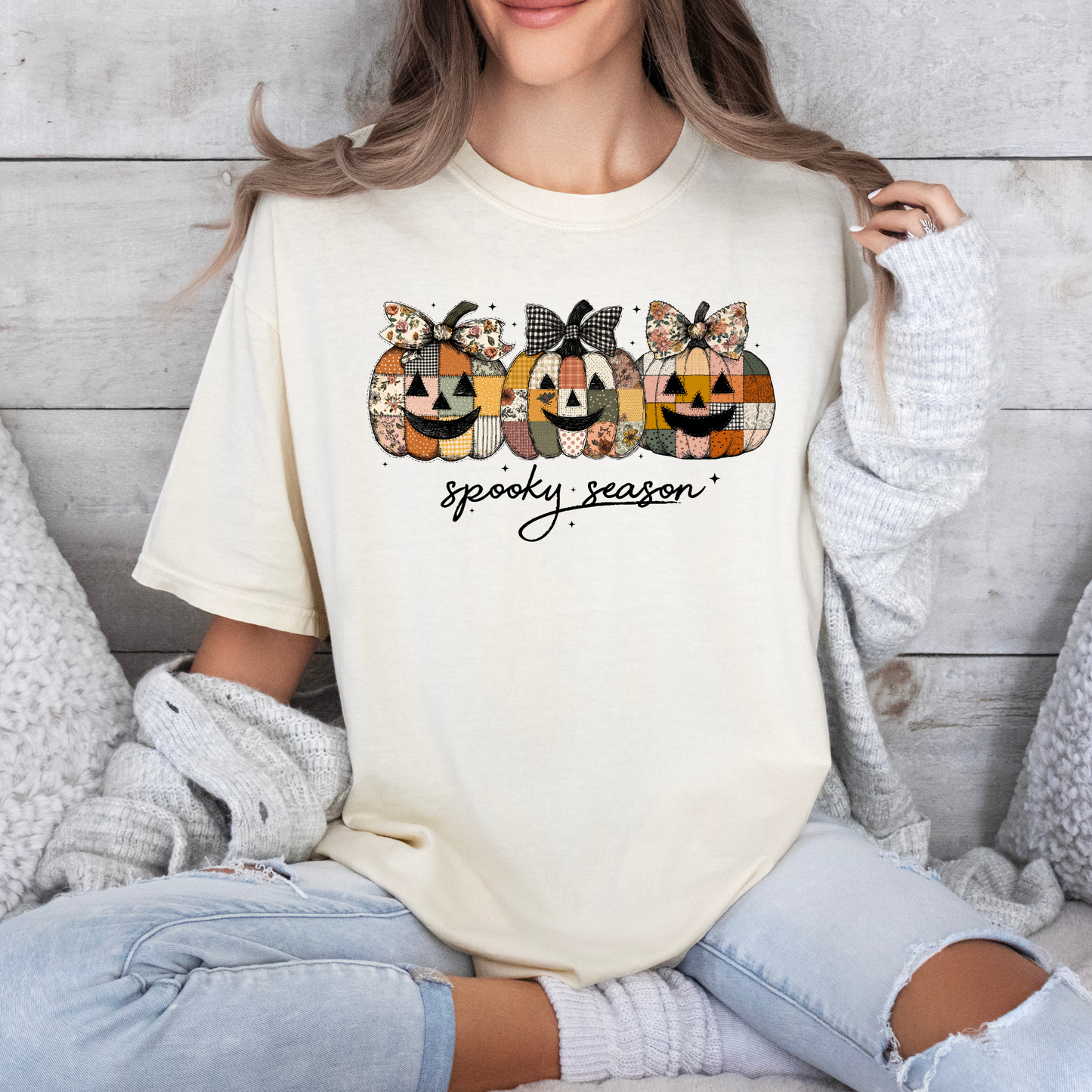 Patched Pumpkin Spooky Season T-shirt