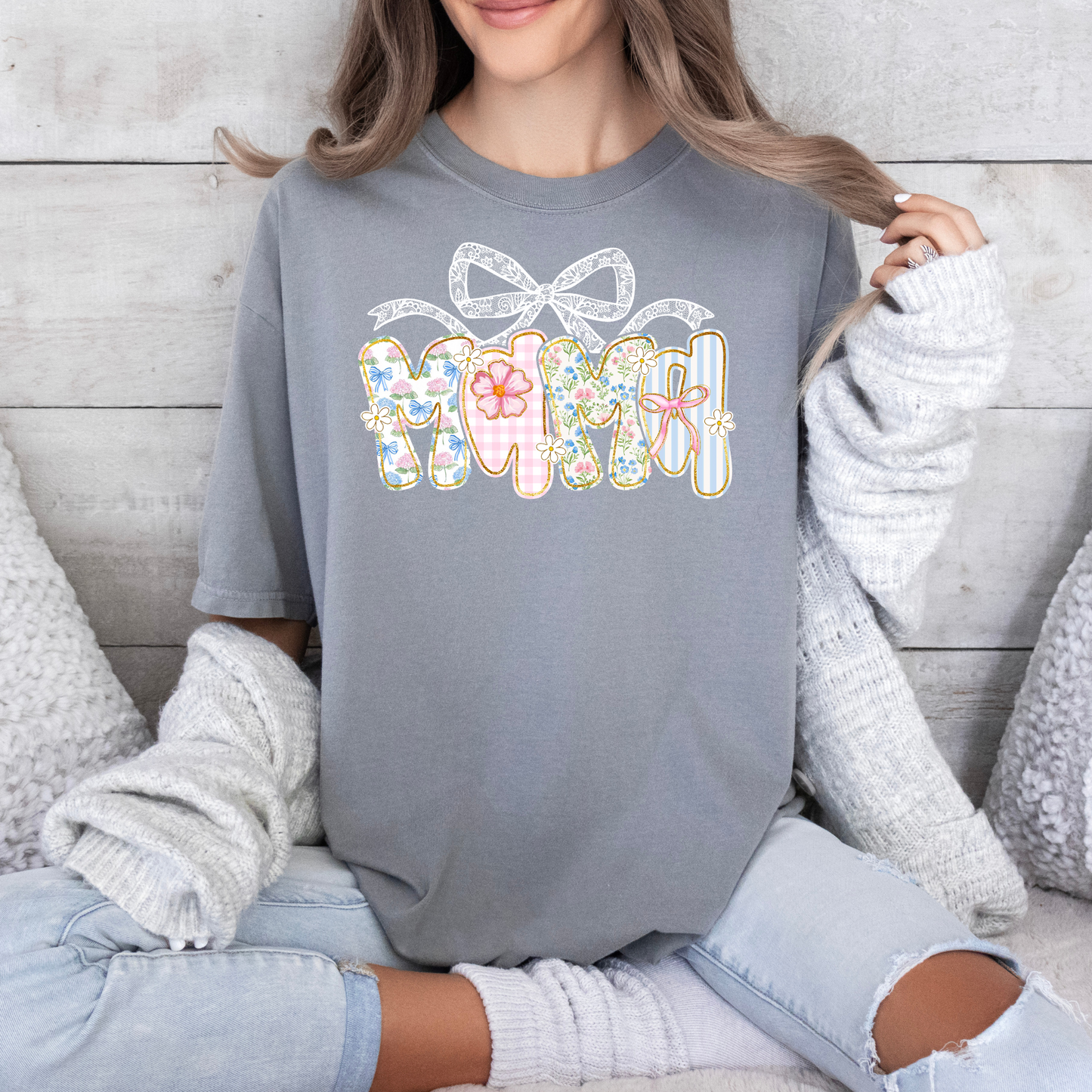 Floral & Gingham MAMA t-shirt