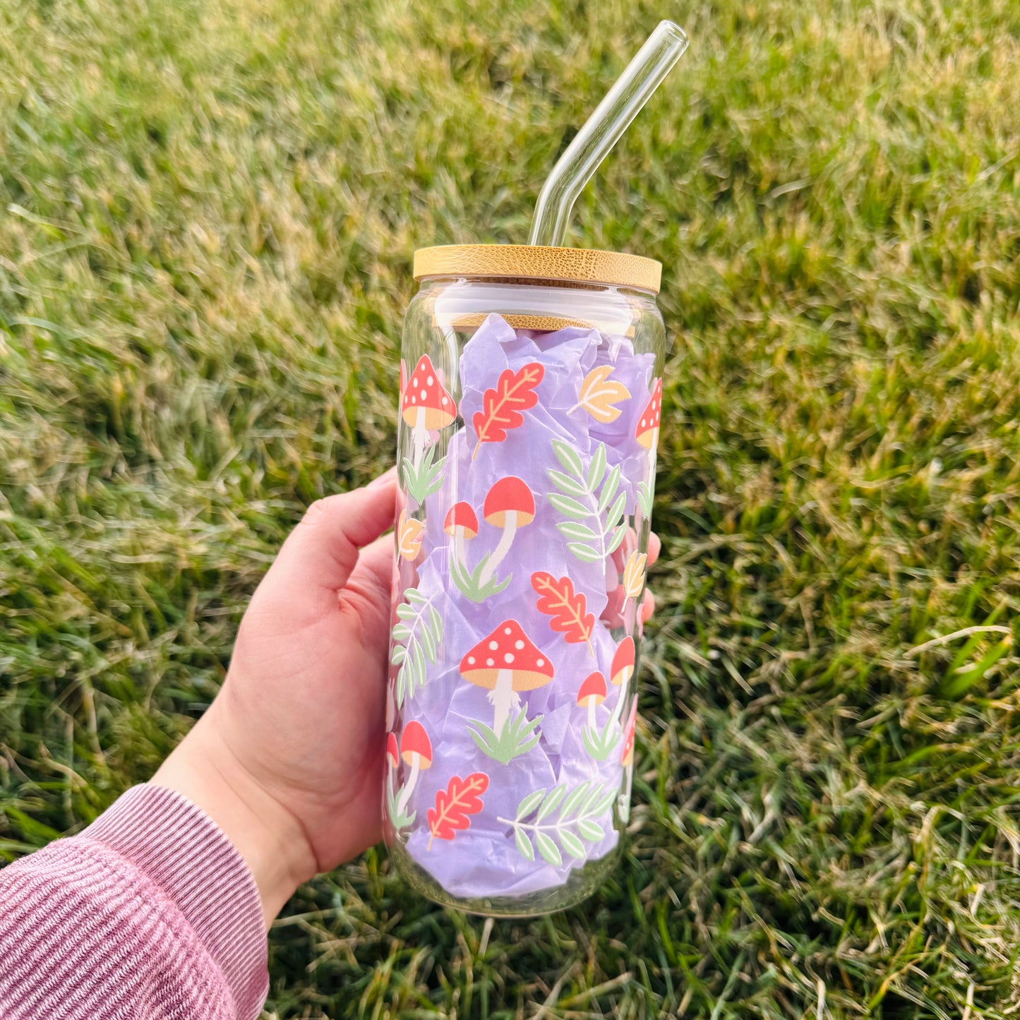 Mushroom Fields 20oz Glass Tumbler