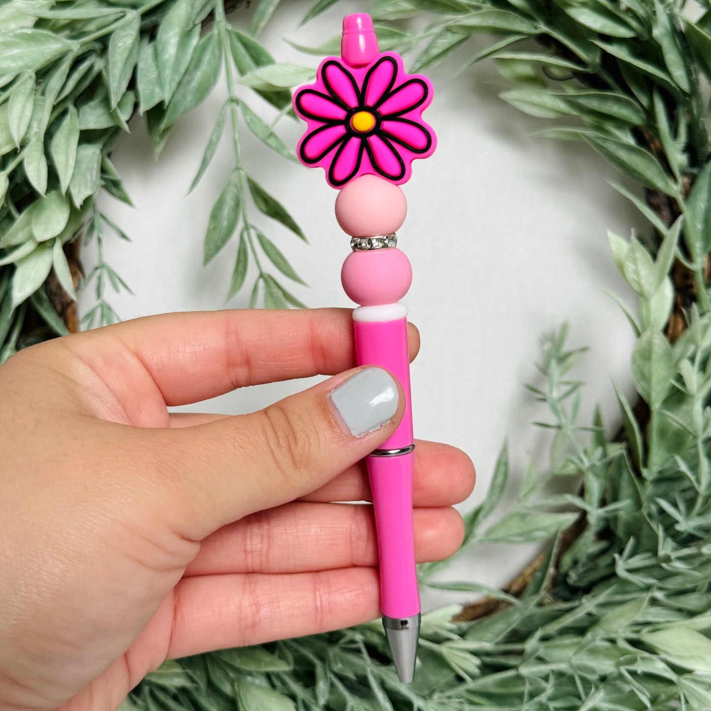 Pink Daisy Beaded Pen