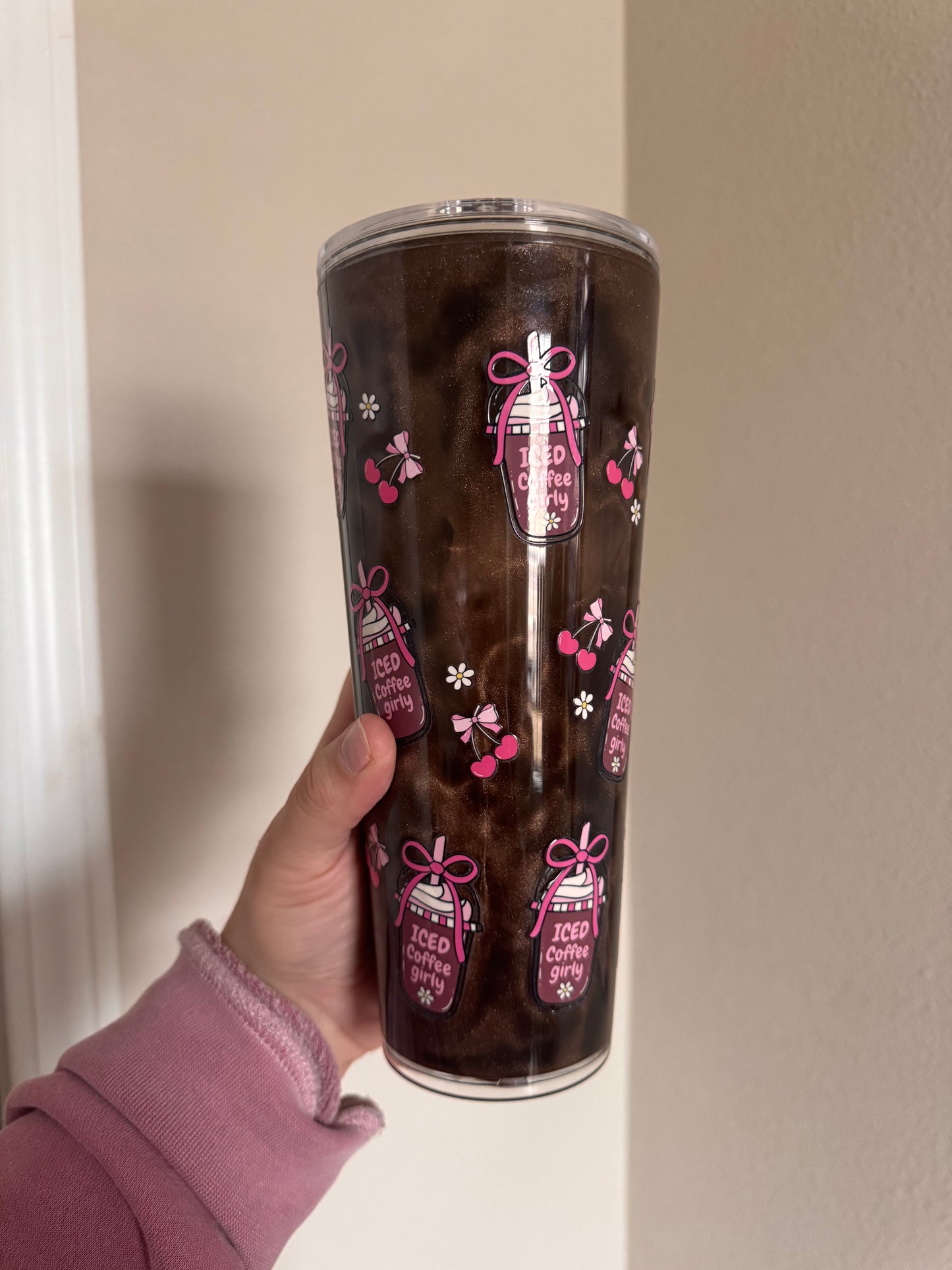 Iced Coffee Girly Cateye Effect snow globe tumbler