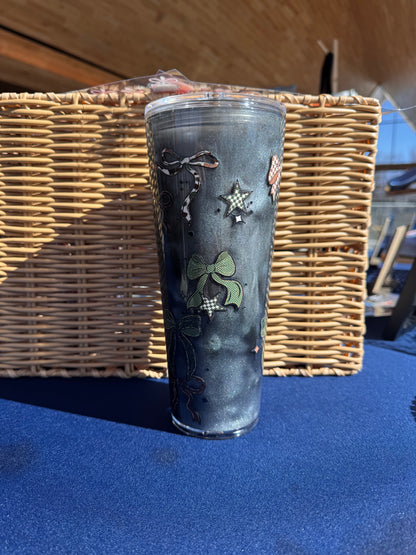 Charcoal Gray Camo Bows Cateye Effect 24oz snow globe tumbler