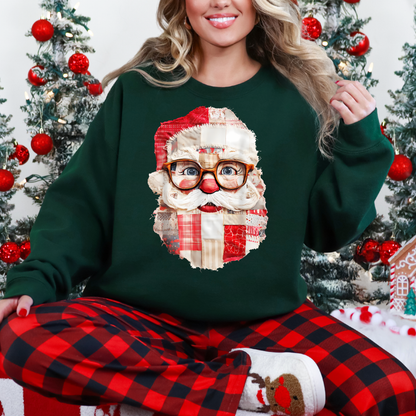 Cutie Patchwork Santa Face Sweatshirt