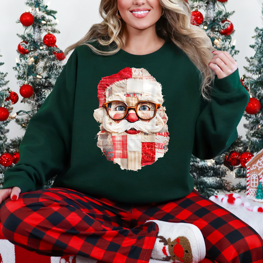 Cutie Patchwork Santa Face Sweatshirt