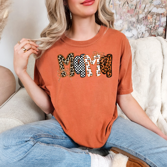 Cherry Checkered Cheetah Printed MAMA Tee