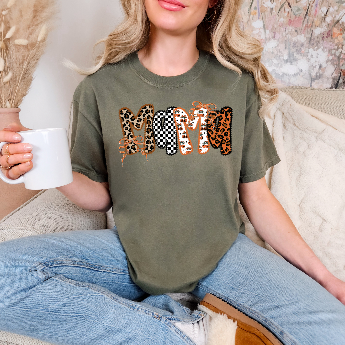Cherry Checkered Cheetah Printed MAMA Tee