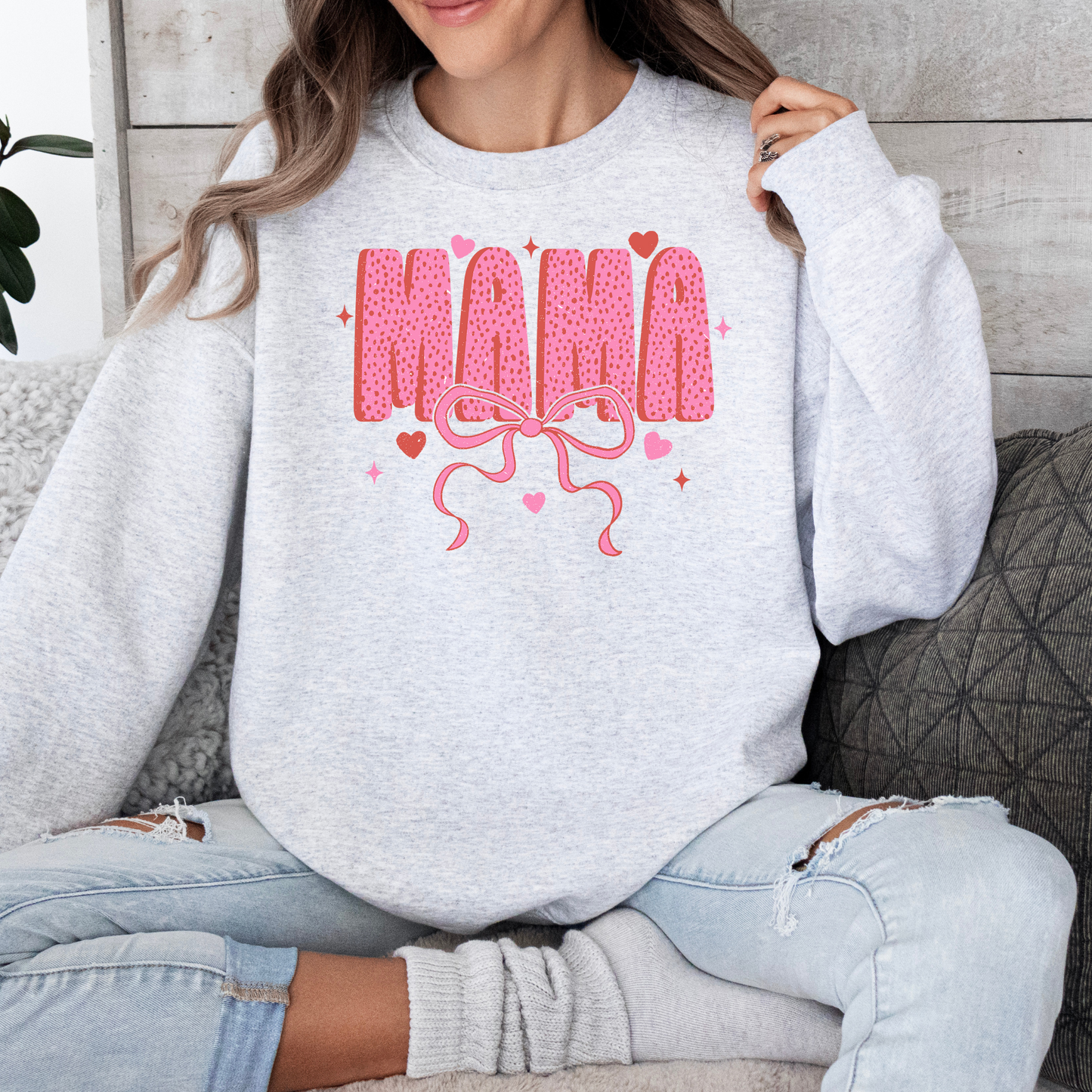 Distressed Mama Bow Sweatshirt