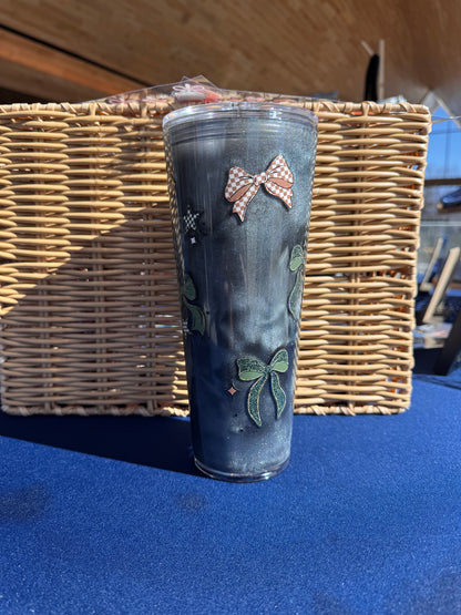 Charcoal Gray Camo Bows Cateye Effect 24oz snow globe tumbler
