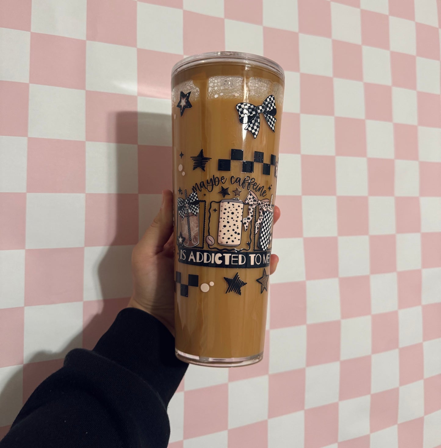 Caffeine is Addicted to me snow globe tumbler