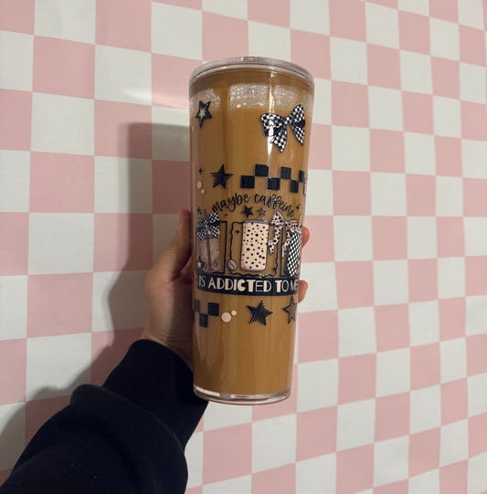 Caffeine is Addicted to me snow globe tumbler