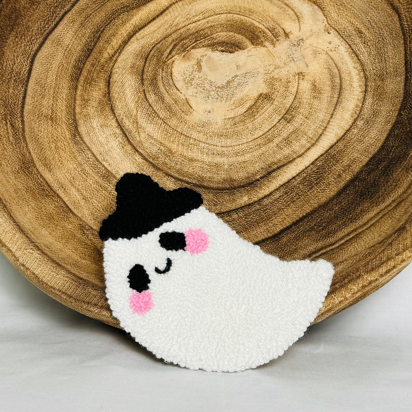 Ghostie With a Hat Mug Rug Coaster