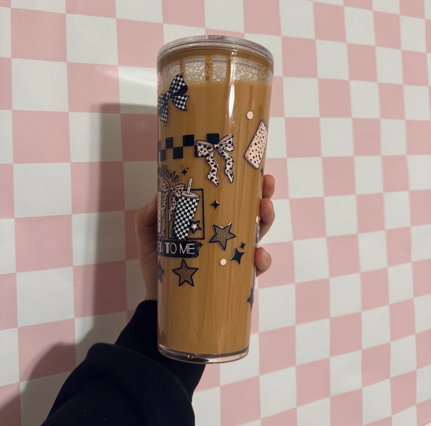 Caffeine is Addicted to me snow globe tumbler