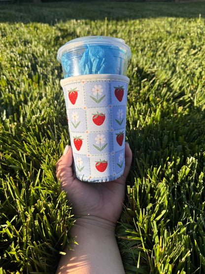 Strawberries & Florals Patch Work Coffee Sleeve