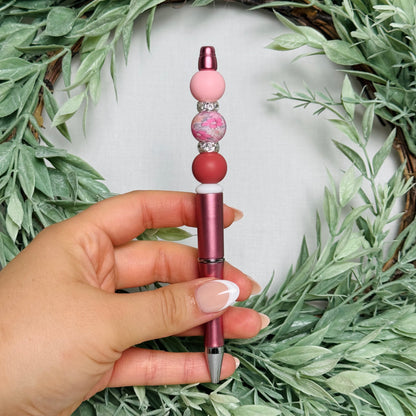 Cutesy Pink Florals Beaded Pen