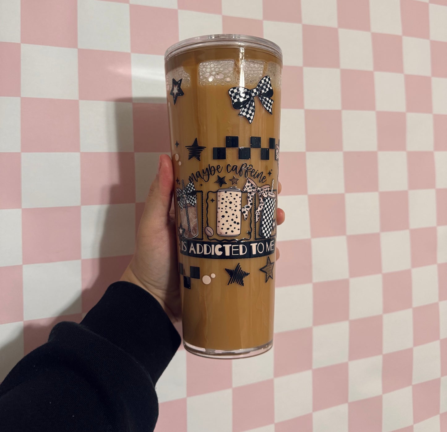 Caffeine is Addicted to me snow globe tumbler
