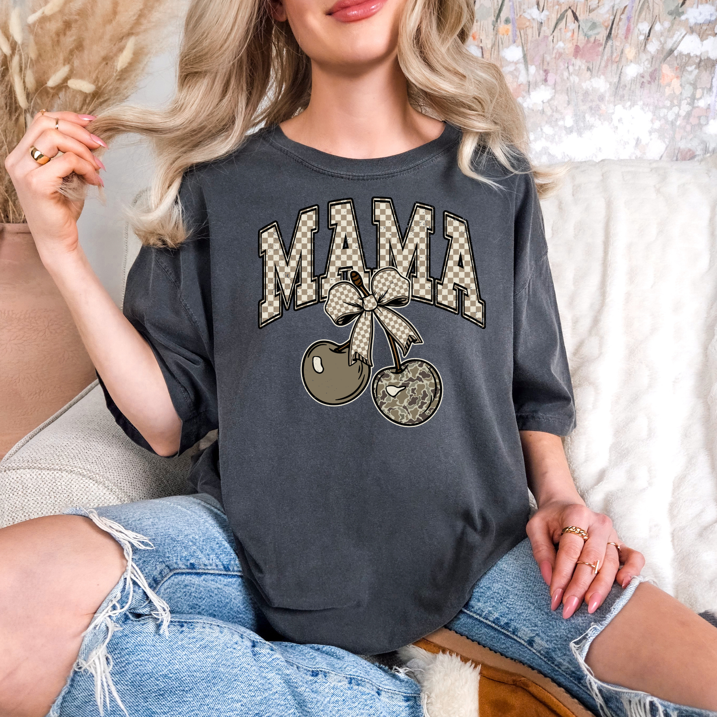 Neutral & Camo Checkered MAMA Cherry Hearts