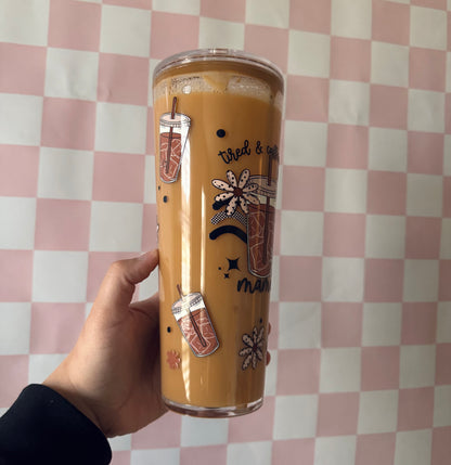 Tired & Caffeinated Mama snow globe tumbler