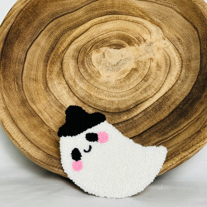 Ghostie With a Hat Mug Rug Coaster