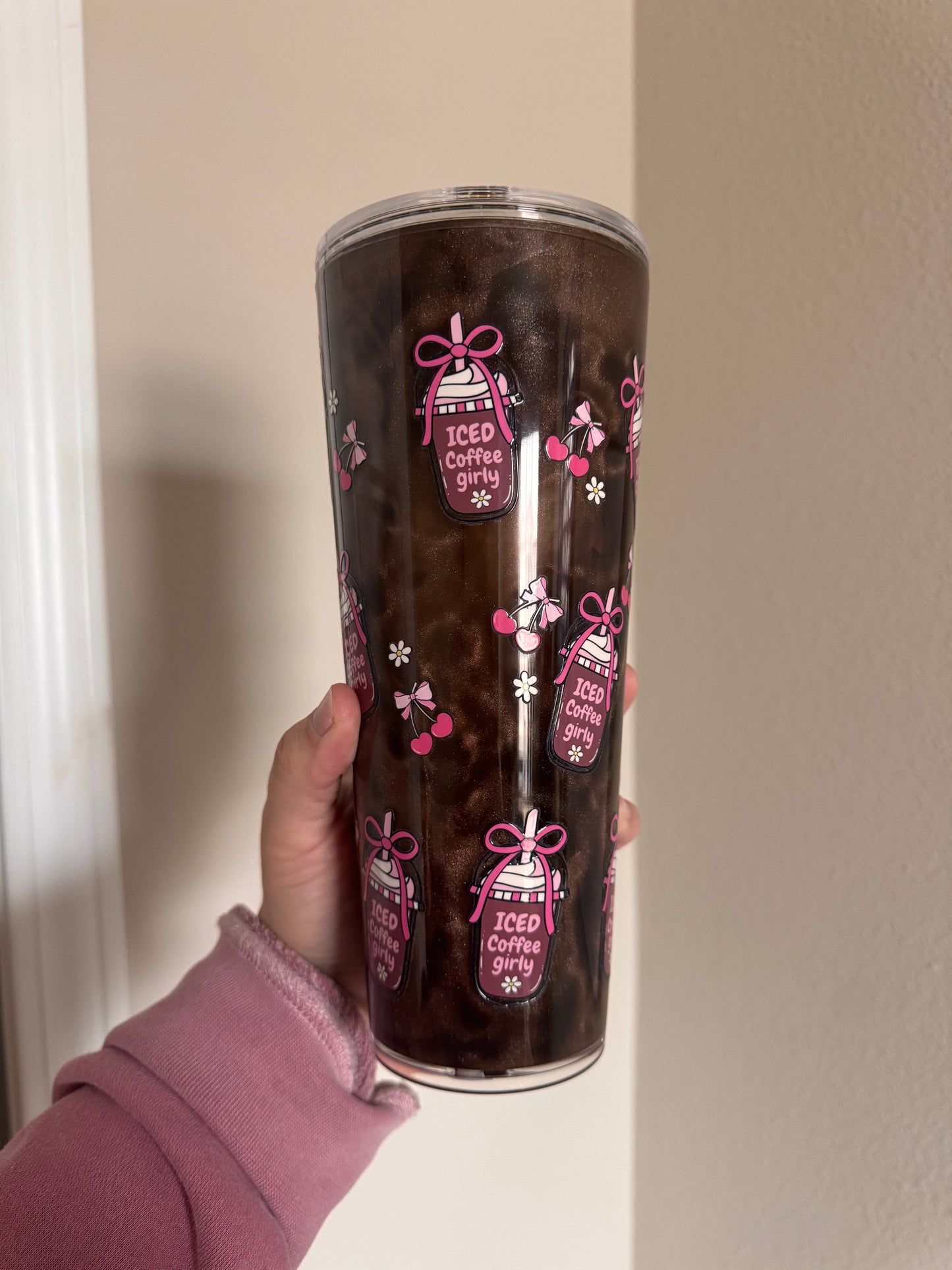 Iced Coffee Girly Cateye Effect snow globe tumbler