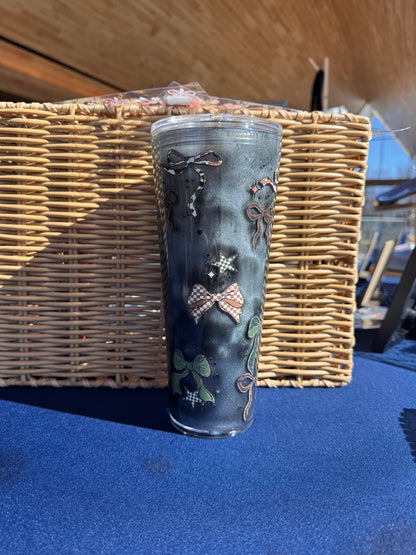 Charcoal Gray Camo Bows Cateye Effect 24oz snow globe tumbler