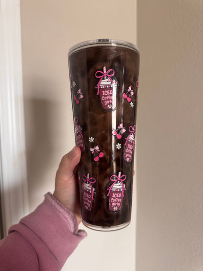 Iced Coffee Girly Cateye Effect snow globe tumbler
