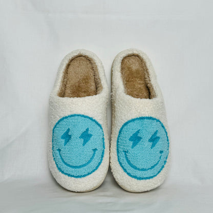 Blue Lighting Bolt Smiley Face Slippers