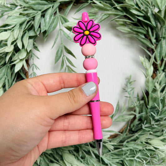 Pink Daisy Beaded Pen