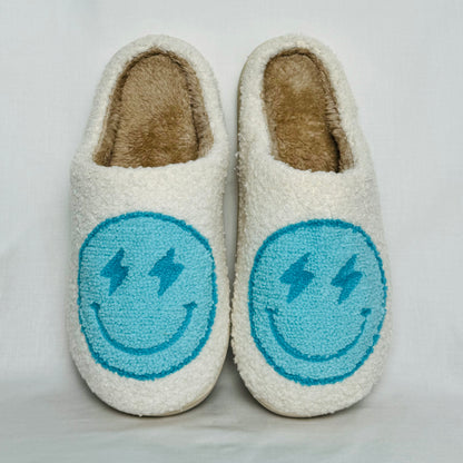 Blue Lighting Bolt Smiley Face Slippers