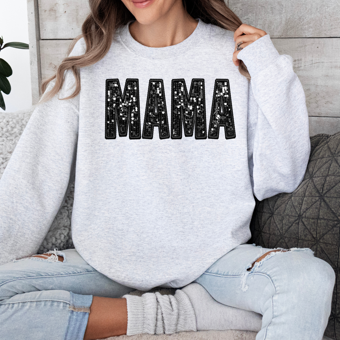 Faux Sequin Mama Sweatshirt