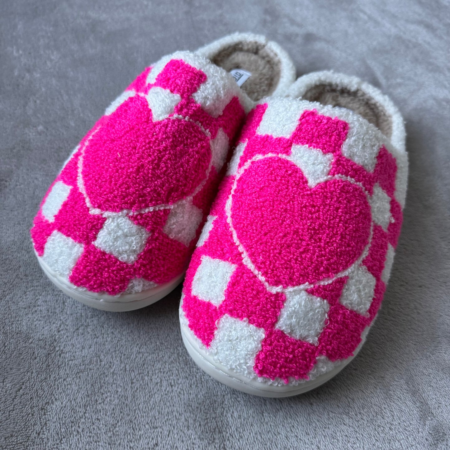 Hot Pink Checkered Heart Slippers